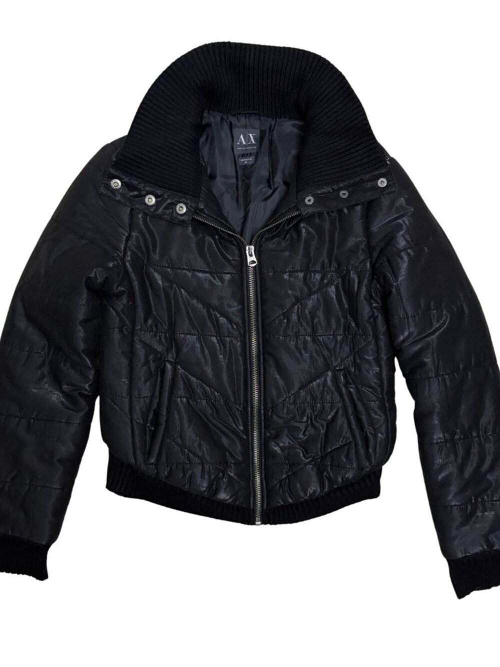 ARMANI EXCHANGE Parka Jacket Luxury Designer Black Cropped Coat Womens XS